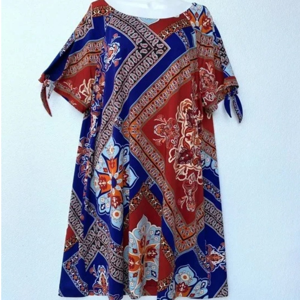 RM LL Womens Dress Plus Size 2X Round Neck Short Sleeve Cold Shoulder A Line